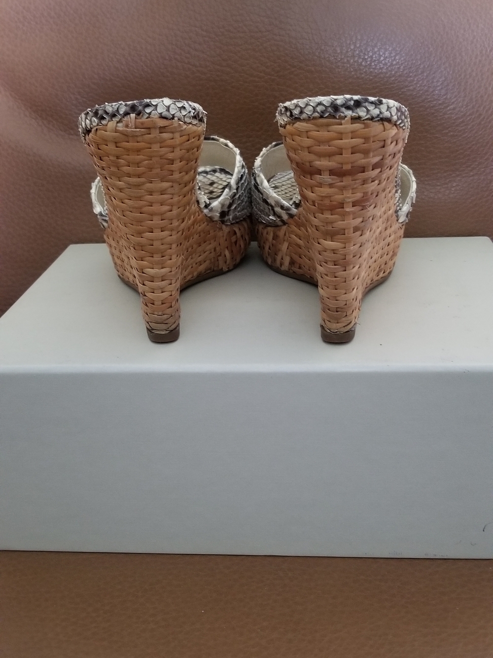 Prada Snake-Print Woven Platform Slide Sandals - White/Brown - Picture 3 of 8